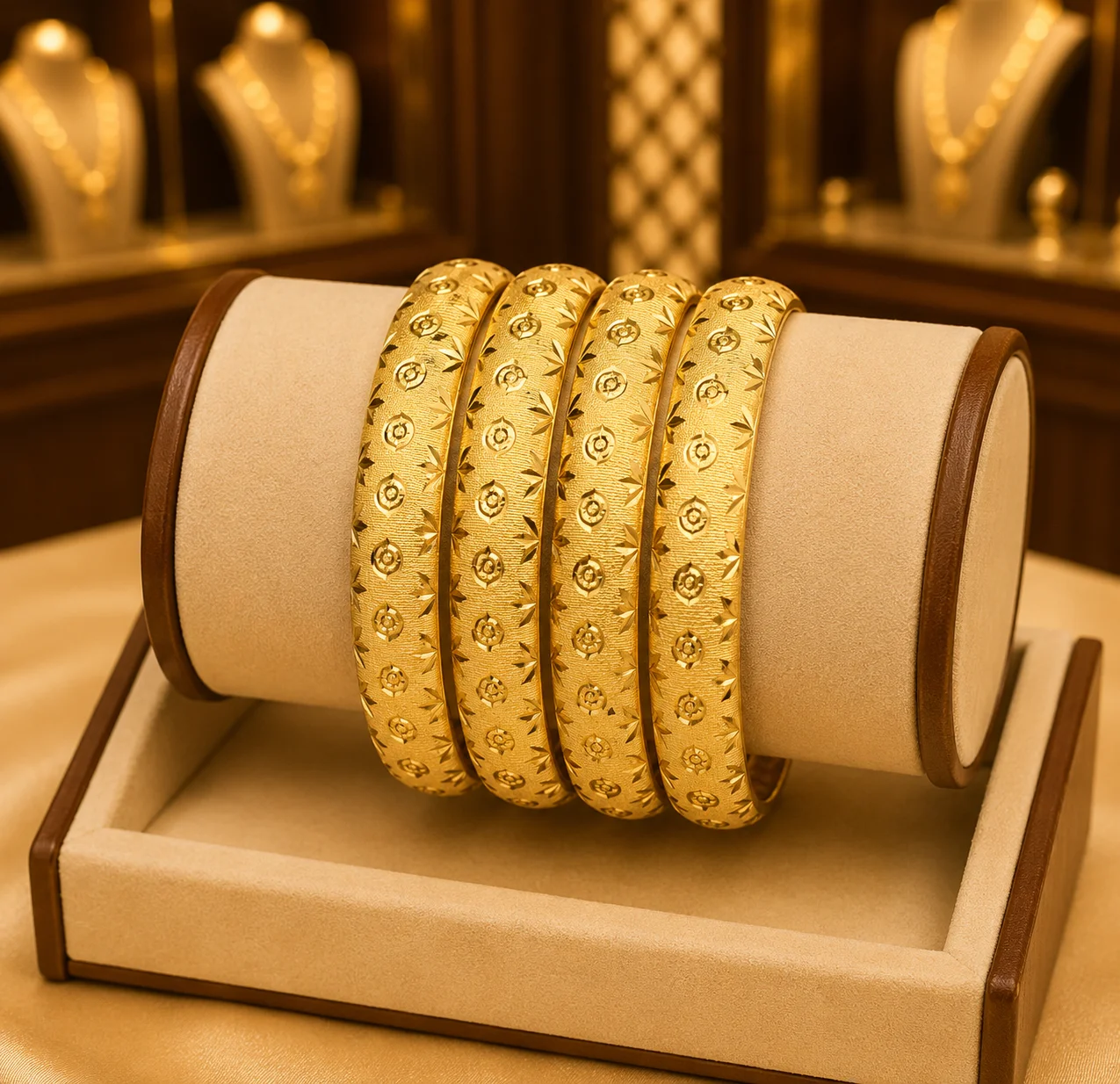 Floral Medallion Gold Bangle