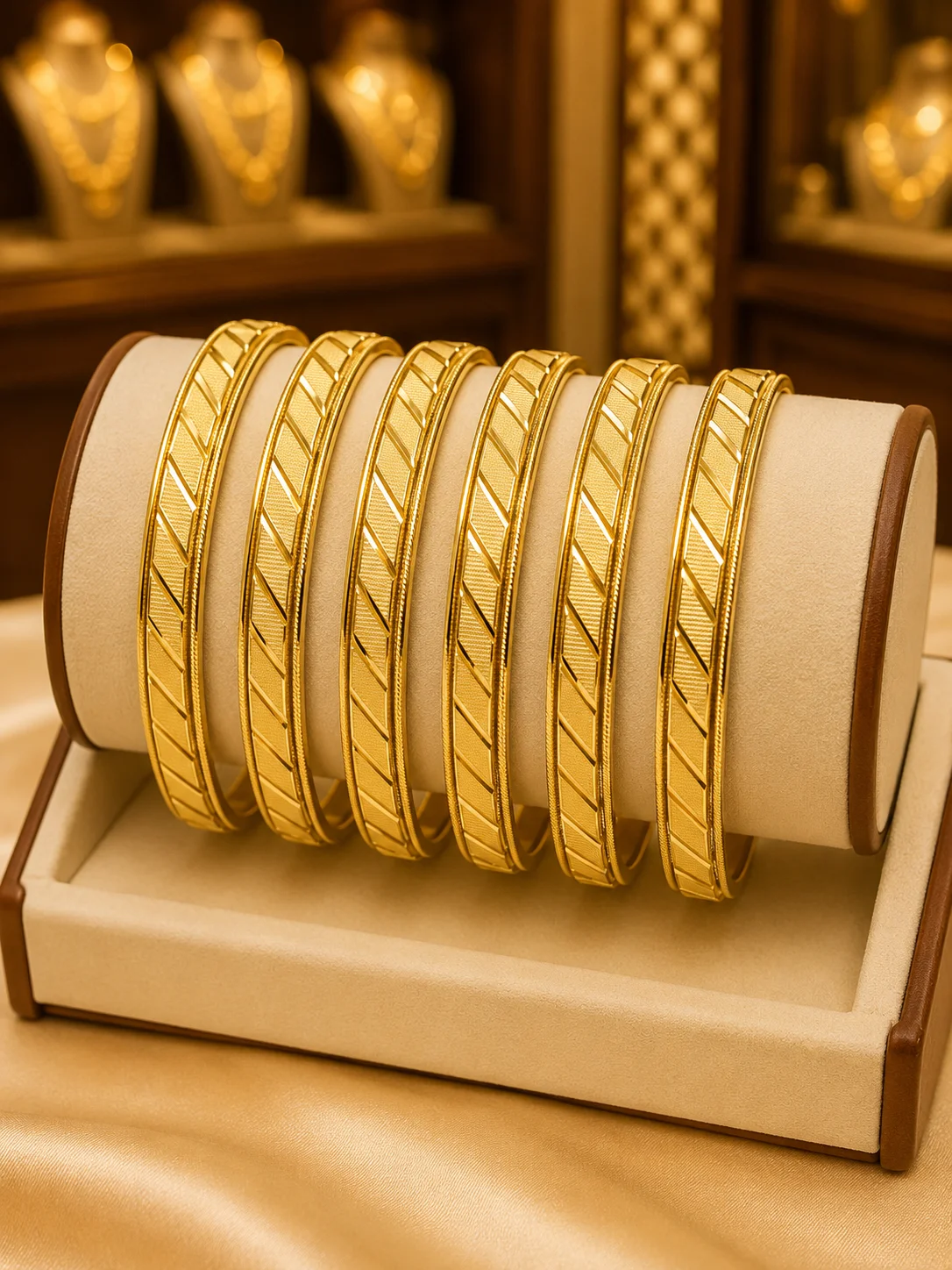 Classic Diagonal Stripe Gold Bangle